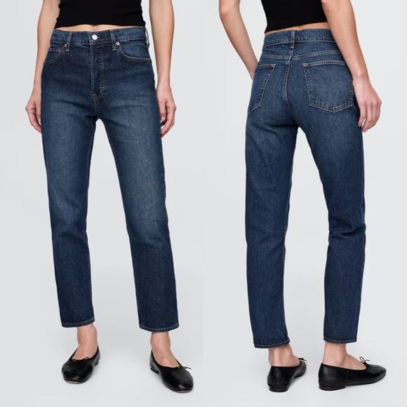 Gap Womens High Rise Cheeky Straight Jeans Size 10S Dark Indigo Denim Button Fly - Picture 1 of 14